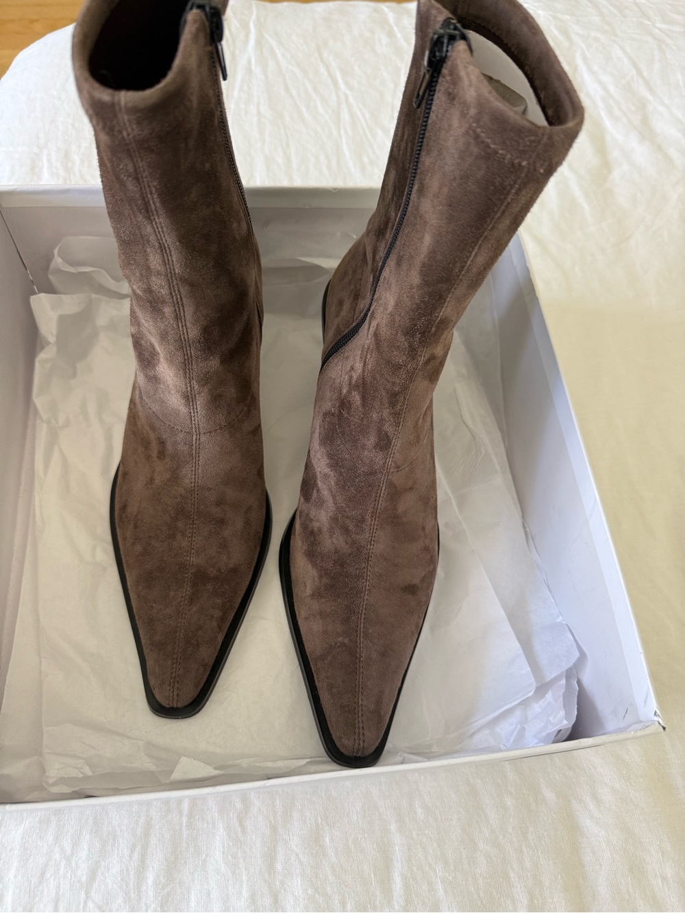 RAYE Chocolate Brown Suede Mid-Kitten Heel Ankle Boots - Picture 6 of 10